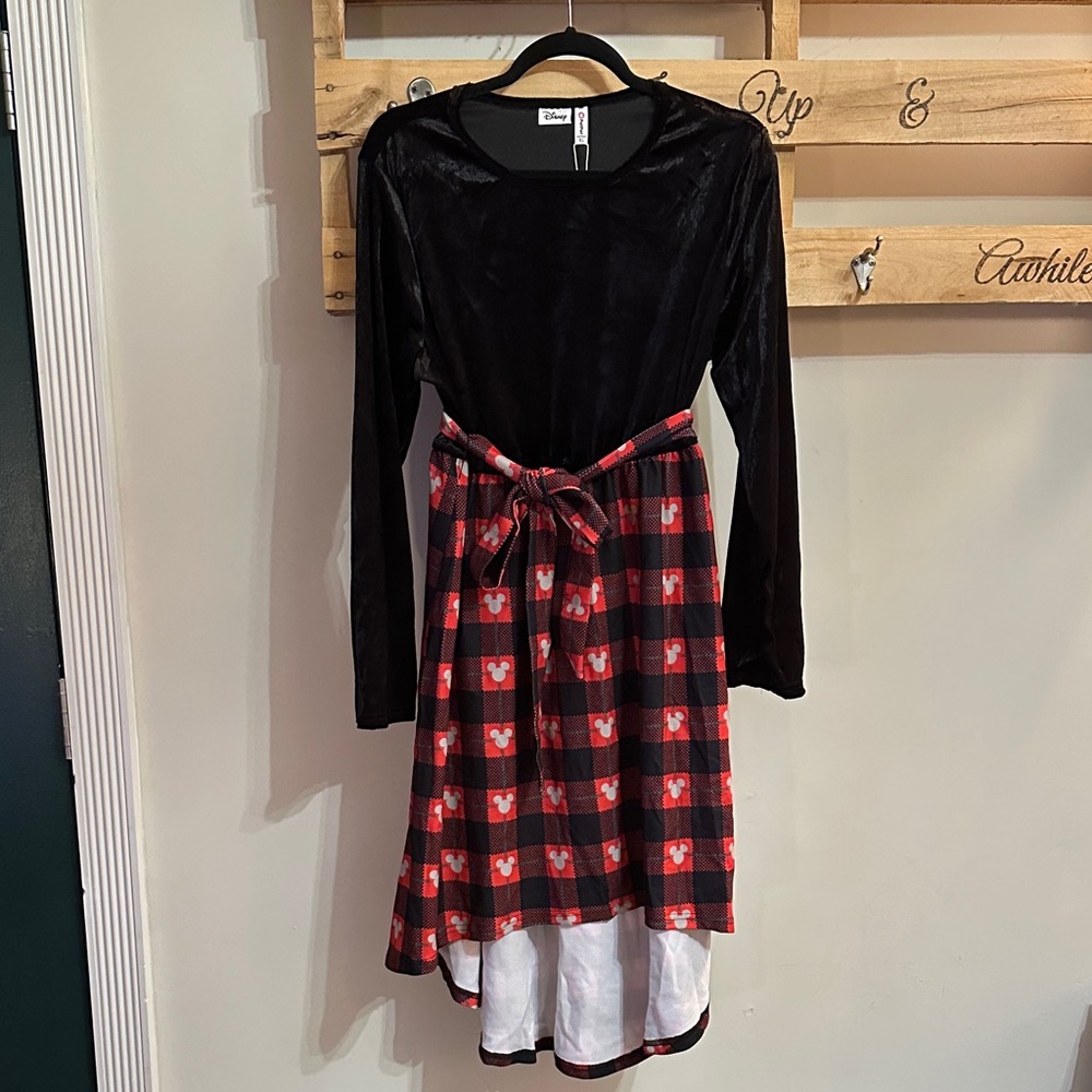 Disney Black and Red Mickey Mouse Plaid Dress with Bow